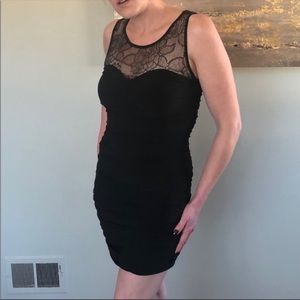 Free People Ruched Lace Mini Dress in Black NWOT